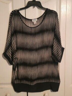 Black & White Mesh Knit Sweater Dolman Sleeve Sheer Top XL